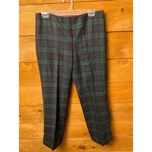 J. Crew Italian Wool Plaid Trousers Pants Womens 8 Navy Green Flat Front Career